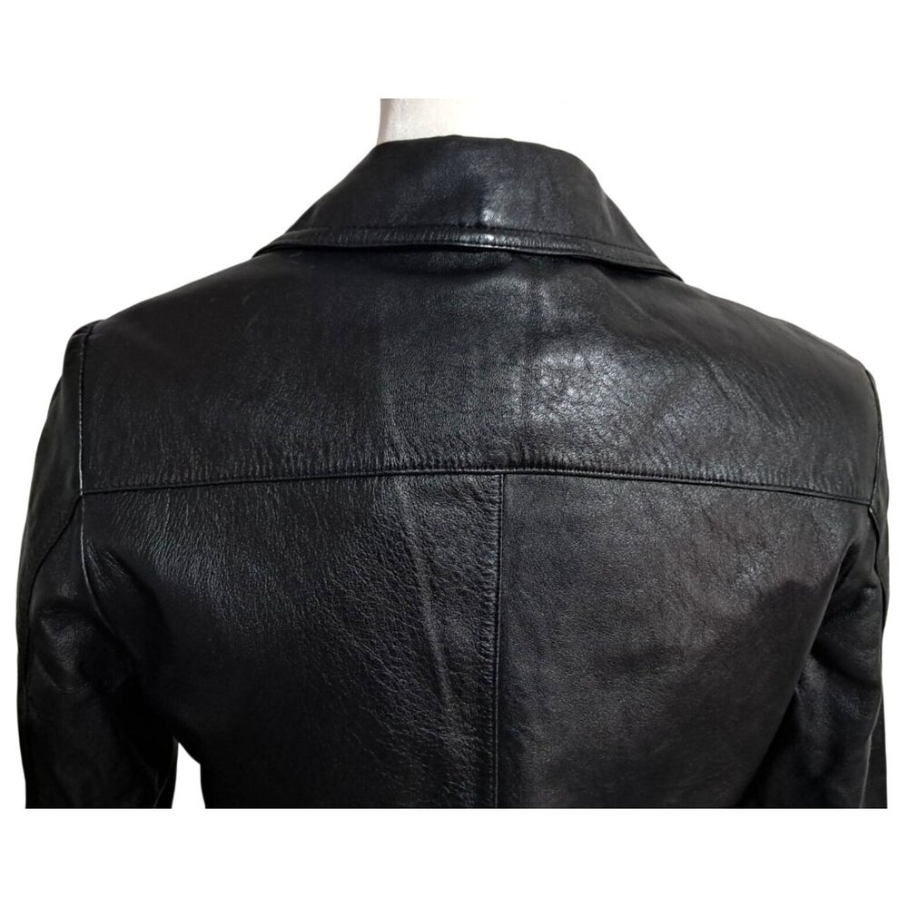 Vintage 1990s Wilsons Leather Maxima Womens XS Black Fitted Blazer Jacket - Picture 10 of 12
